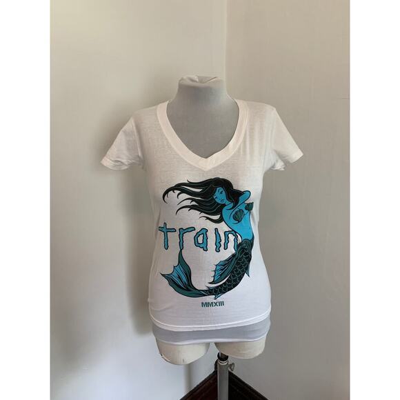 Train Concert Band Tee S White Nautical Mermaid MMXIII Graphic V Neck Small 2013 - Picture 2 of 8